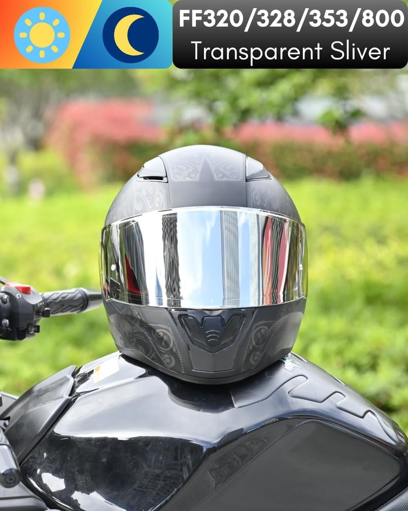 Logto Compatible with LS2 FF353/320/328/800 Helmets Visor Tint Replacement Motorcycle Helmet Face Shield (Transparent Silver) - Image 3